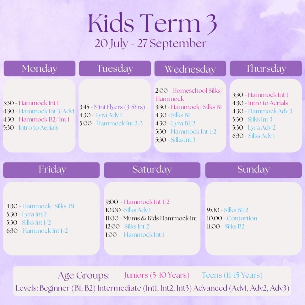 Kids Term 3 Timetable