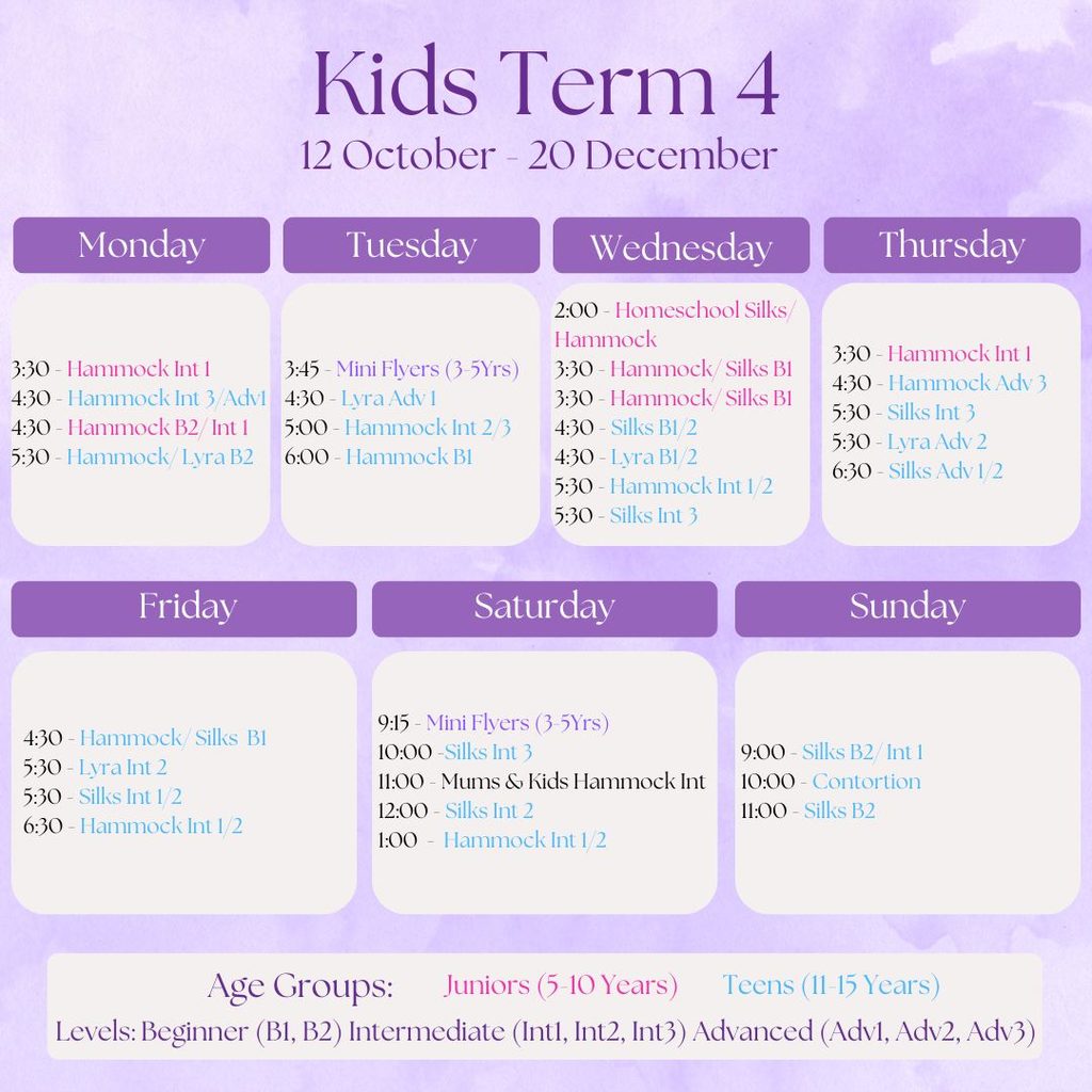 Kids Term 4 Timetable